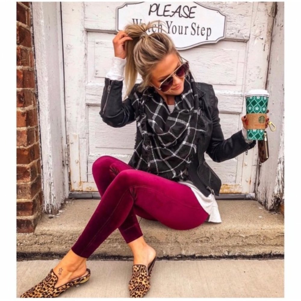 Spanx Velvet Leggings in Color Rich Burgundy